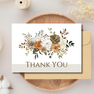 Cartes de remerciement florales rustiques - vierges à l'intérieur, lot de 10 avec enveloppes