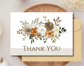 Rustic Floral Thank You Cards - blank inside, set of 10 with envelopes