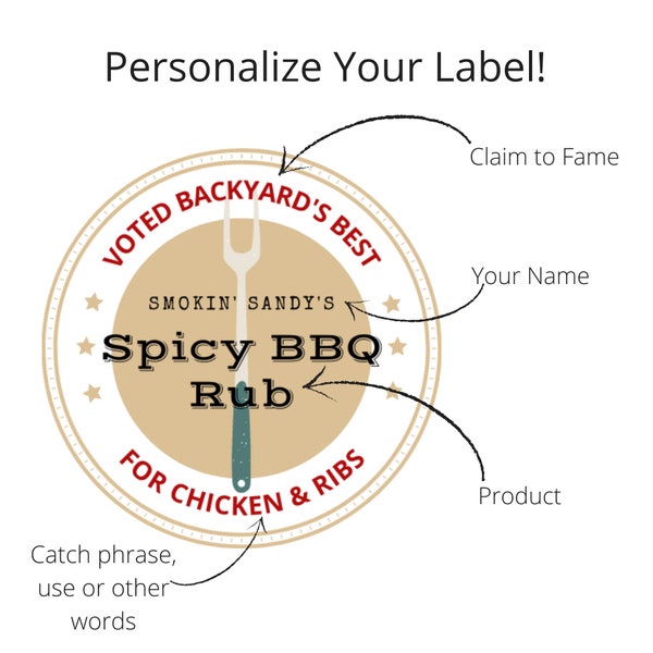 BBQ and Smoker Labels, for sauces and rubs - Personalized, Round