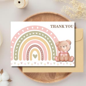 Cartes de remerciement ours en peluche - vierges à l'intérieur, lot de 10 avec enveloppes