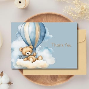Cartes de remerciement ours en peluche - vierges à l'intérieur, lot de 10 avec enveloppes
