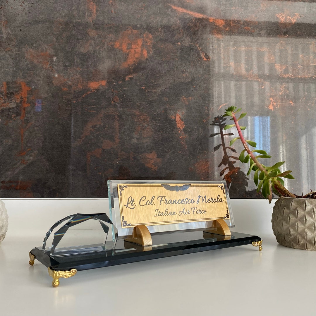 Cute Desk Name Plate Glass, Custom Desk Name Plate With Card Holder