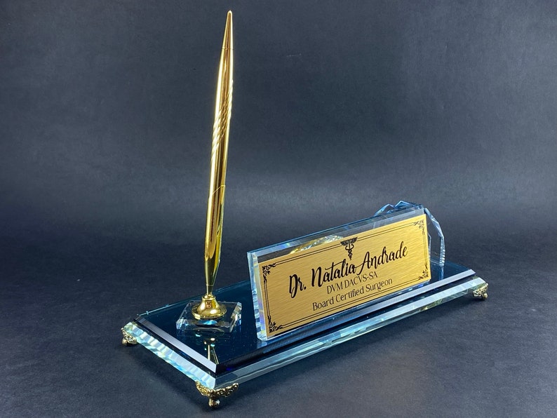 Desk Name Plate With Business Card Holdercustom Desk Signengraved Name