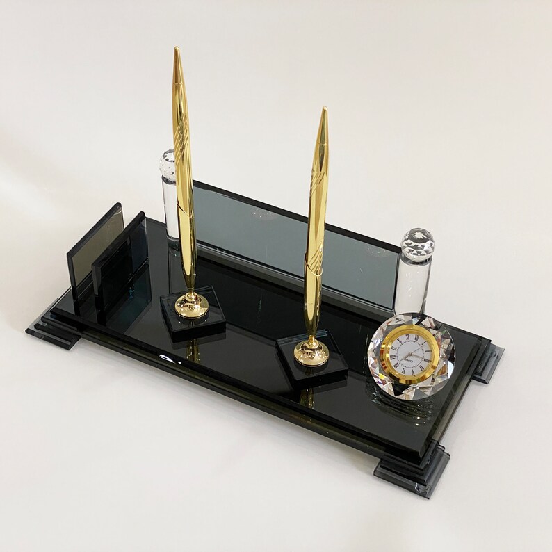 Custom Desk Name Plate Glass With Card and Pen Holder Custom Etsy
