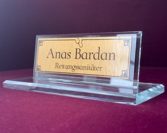 Custom Crystal Glass Desk Nameplate, Custom Desk Name Plate For Doctors, Personalized Doctor Name Plaque, Unique Frame Design Nameplate