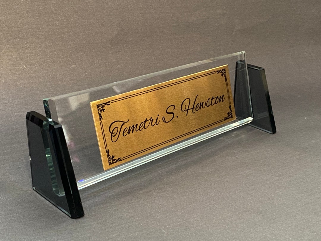 Personalized Glass Desk Name Plate Custom Desk Name Plaque Etsy