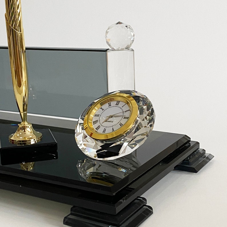 Custom Desk Name Plate Glass With Card and Pen Holder Custom Etsy