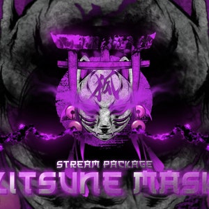 Kitsune Mask Animated Twitch Overlay Package | Japan Purple Theme |Screens, Facecam, Alerts, Panels,Stinger Transition, Banner | Stream Pack