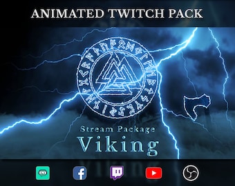Animated Viking / Lightning Twitch Overlay Package - Screens, Alerts, Webcam, Stinger Transition, Panels, Banner - Stream Pack