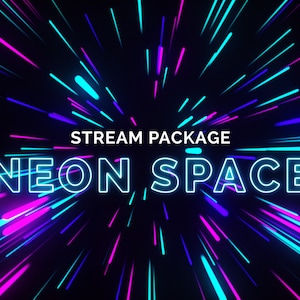 Neon Space Stars Animated Stream Overlay Package | Screens, Alerts, Webcam, Stinger Transition, Panels, Banner | Aesthetic | Twitch Pack