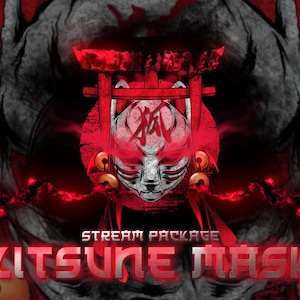Kitsune Mask Animated Twitch Overlay Package | Japan Horror Theme |Screens, Facecam, Alerts, Panels,Stinger Transition, Banner | Stream Pack