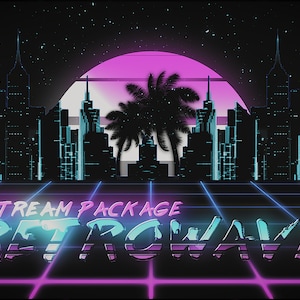 Animated Retrowave Stream Overlay Package - Screens, Webcam, Alerts,Stinger Transition, Panels, Banner - Synthwave | Vaporwave - Twitch Pack