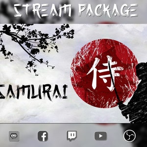 Animated Japanese Stream Overlay Package - Samurai Themed - Screens, Alerts, Panels, Transition, Banner, Webcam - Twitch - Youtube