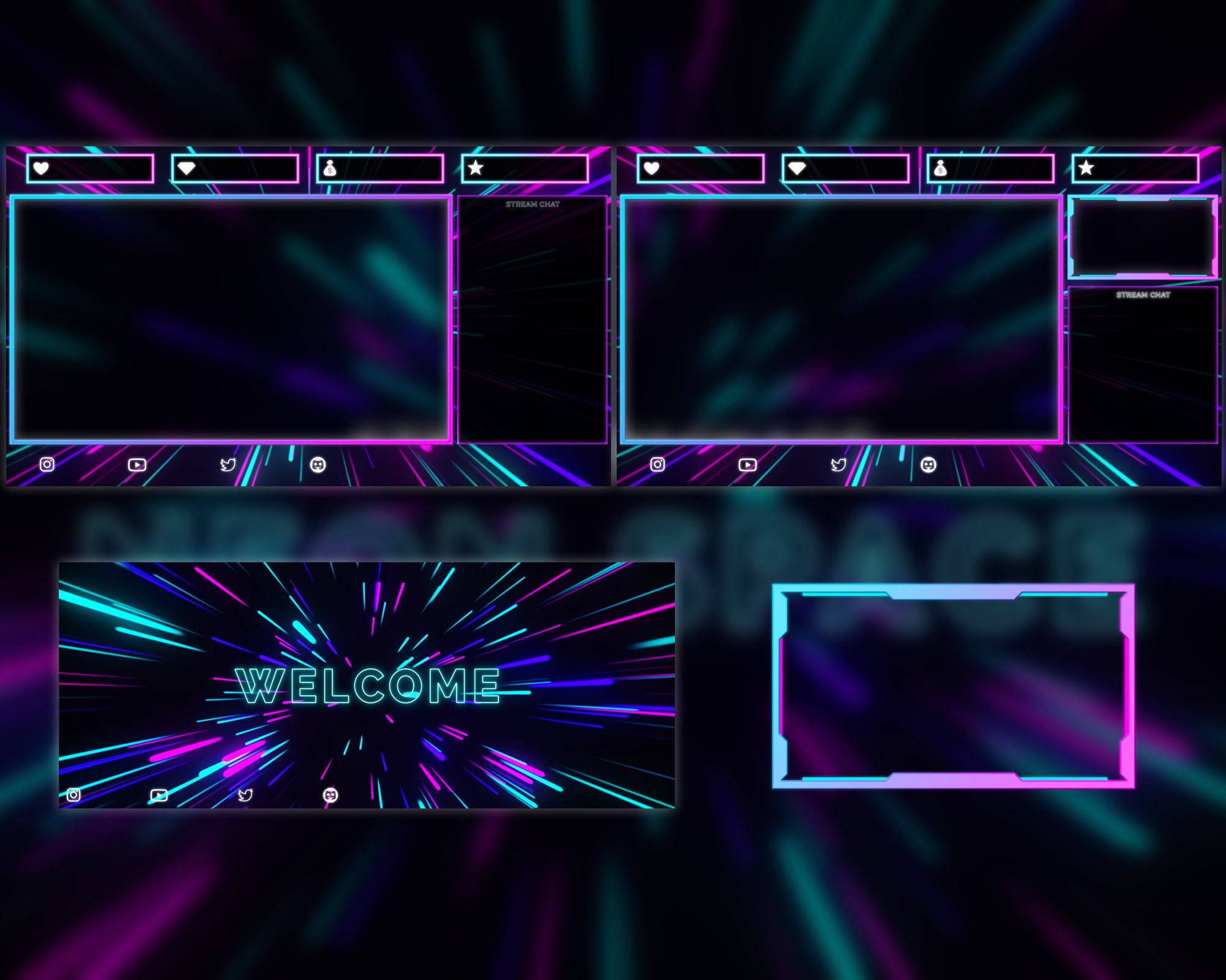 Neon Space Stars Animated Stream Overlay Package Screens - Etsy