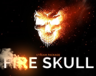Animated Stream Overlay Package | Fire Skull | Screens, Facecam, Alerts, Panels, Stinger Transition, Banner | Inferno, Hell | Twitch Pack