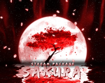 Sakura | Blossom Animated Twitch Overlay Package | Crimson Red Themed | Screens, Webcam, Alerts, Panels, Transition, Banner | Stream Pack