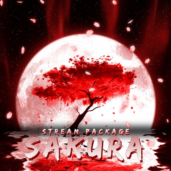 Sakura | Blossom Animated Twitch Overlay Package | Crimson Red Themed | Screens, Webcam, Alerts, Panels, Transition, Banner | Stream Pack