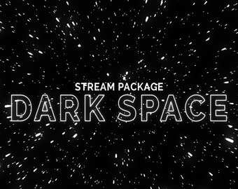 Package de superposition de flux animé Dark Space | Écrans, alertes, webcam, transition Stinger, panneaux, bannière | Noir et blanc | Pack Twitch