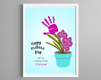 Happy Mothers Day Handprint Craft Art, Flower Handprint Art, Mom Mum, Kids Baby Toddler Child, Activity Gift Diy Card Print, Gift For Mom