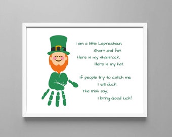 St Patricks Day Footprint Handprint Art, Handprint Craft, Leprechaun Poem, My First St Patricks Day, Memory Keepsake, Preschool Activity