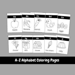 26 Printable Alphabet Coloring Pages Worksheet, 26 Pages Alphabet Coloring Book Printable for Kids, Preschool - Kindergarten, Homeschool PDF