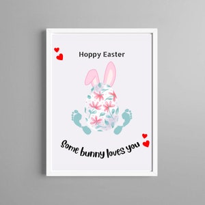 Créations artistiques d'empreintes de pas de main, Un lapin vous aime, Souvenir d'empreinte de main pour bébé et tout-petit, Carte de Pâques avec empreinte de main, Mémoire d'empreinte de main, Créations artisanales de Pâques