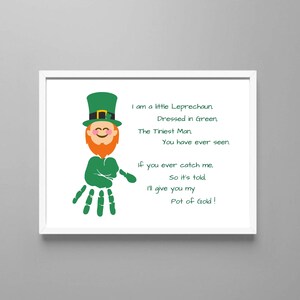 PRINTABLE St. Patrick&#39;s Day Handprint Art Craft for Kids, Keepsake Art, Leprechaun Handprint, Toddler Preschool Kindergarten Activity, Child