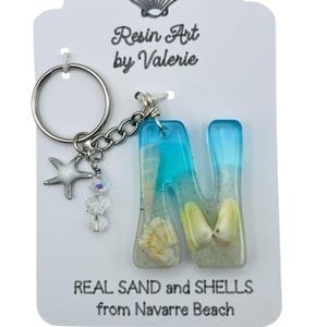Beach Initial Keychain: Handmade Resin Seashell Gift