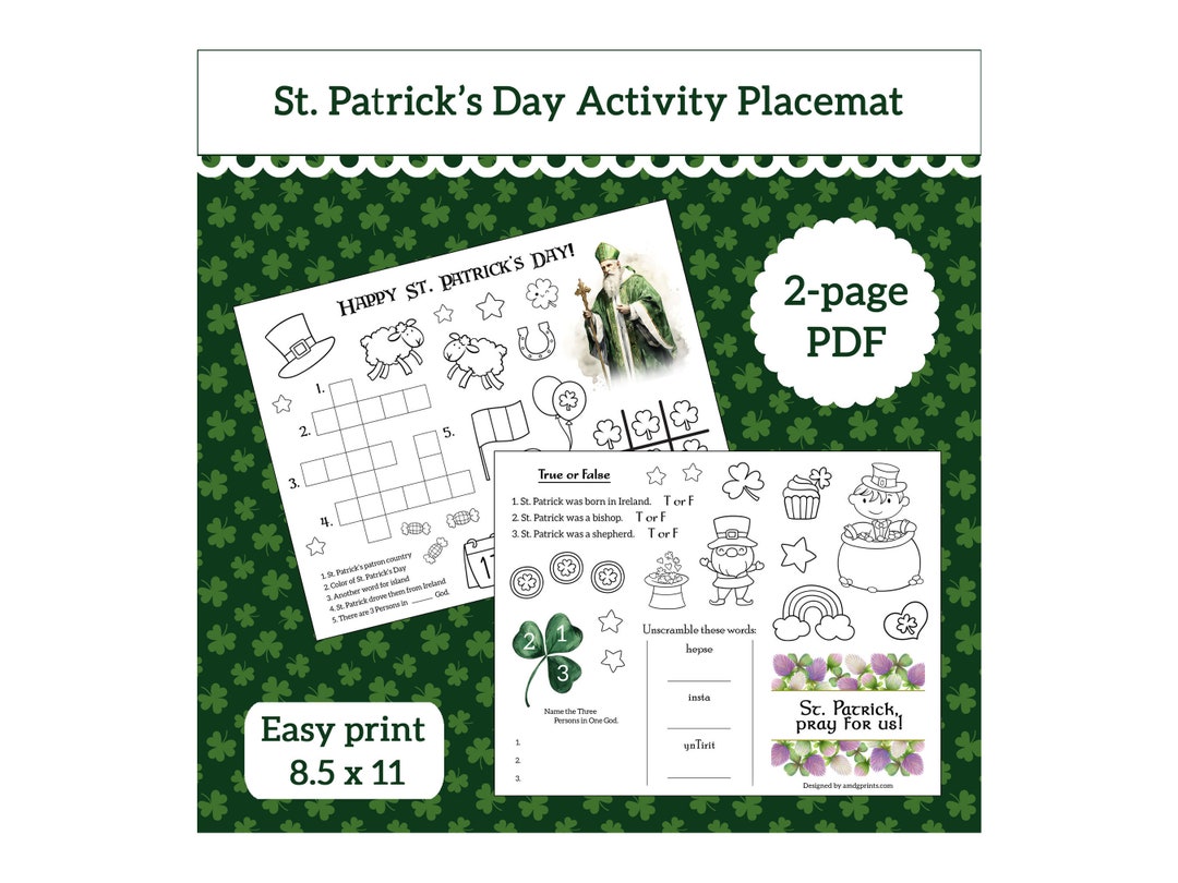 St Patrick's Day Placemat Activities - Printable PDF - Etsy