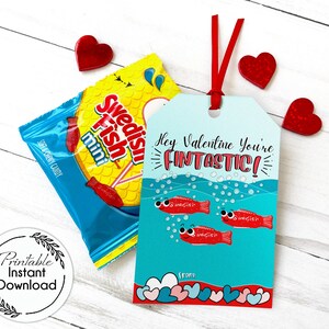 PRINTABLE Valentine Card, Swedish Fish Valentine Card, Printable Classroom Valentine Card, School Valentines Favor Tag, Treat Bag Insert