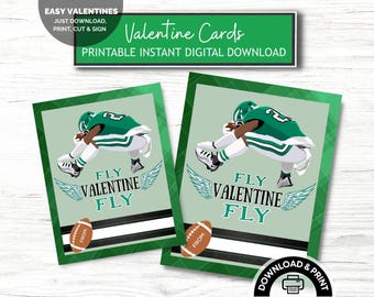 Tarjeta de San Valentín de Eagles para imprimir, descarga instantánea, tarjeta de San Valentín de Fly Eagles Fly, tarjeta de San Valentín escolar, 26 tarjetas de San Valentín de Barkley Eagles Football Philadelphia