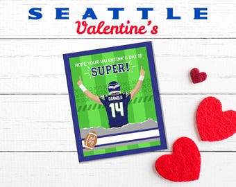 PRINTABLE Seahawks Valentine Instant Download, Go Hawks Super Bowl Valentine, School Valentine, 14 Darnold Sports Football Seattle Valentine