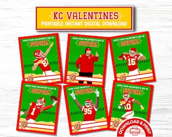 NEW KC Chiefs Valentine Cards PRINTABLE Instant Download Easy Class Valentines, Kansas City Player Valentines, Sports Football Boy Valentine