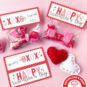 PRINTABLE Valentine Card, Treat Bag Topper Valentine, Printable Kids Valentine Card, School Class Valentines Favor Tag, Easy Treat Bag Tag