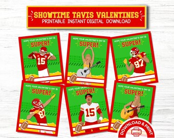 Chiefs Mahomie and Tavis Valentine Cards, PRINTABLE Instant Download Easy Class Valentines, Girl Kansas City Kelce Taylor Football Valentine