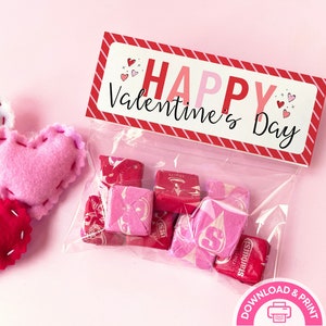 PRINTABLE Valentine Card, Treat Bag Topper Valentine, Printable Kids Valentine Card, School Class Valentines Favor Tag, Easy Treat Bag Tag