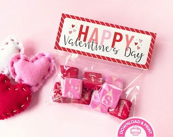 PRINTABLE Valentine Card, Treat Bag Topper Valentine, Printable Kids Valentine Card, School Class Valentines Favor Tag, Easy Treat Bag Tag