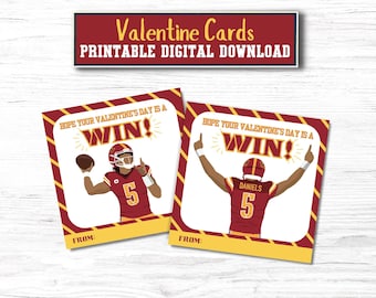 Commanders Daniels Valentines, PRINTABLE Instant Download, Easy Kids Valentine Card, Washington Football Valentine, Boy Sports Valentine