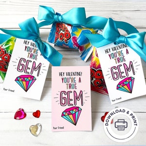 Tarjeta de San Valentín IMPRIMIBLE, tarjeta de San Valentín con anillo pop, tarjeta de San Valentín imprimible para el aula, etiqueta de regalo de San Valentín para la escuela, etiqueta de regalo con anillo de gemas pop