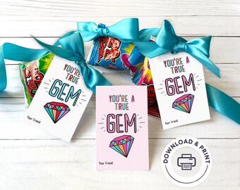PRINTABLE Party Favor Tag, Ring Pop Party Favor Thank You Card, Easy Printable Birthday Party Favor Card, You're A Gem Ring Pop Treat Tag