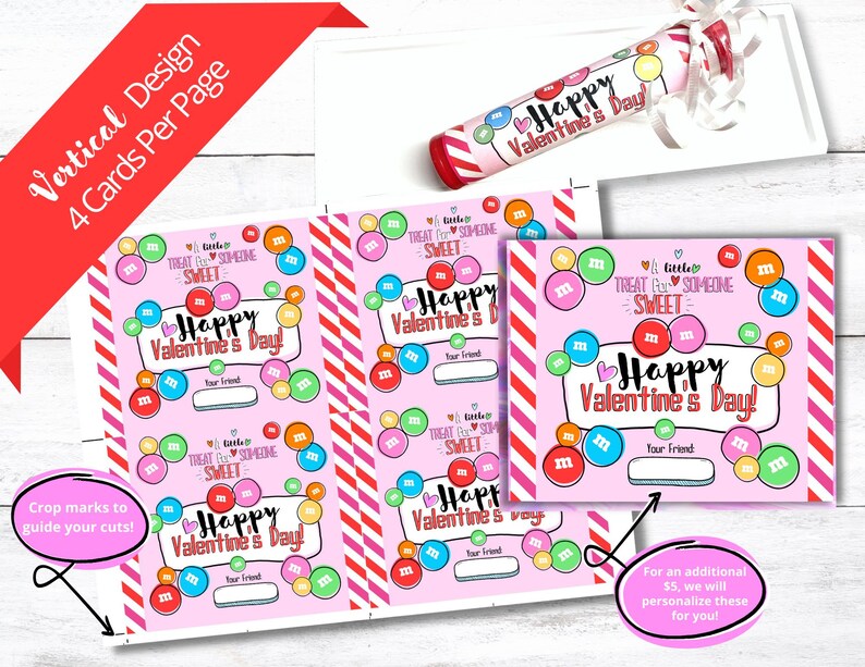 May include: Printable Valentine's Day cards featuring a pink background with colorful M&M's and the text "Happy Valentine's Day!"  A little treat for someone sweet.