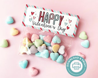 PRINTABLE Valentine Card, Treat Bag Topper Valentine, Printable Kids Valentine Card, School Class Valentines Favor Tag, Easy Treat Bag Tag
