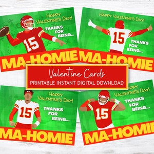 NEW Mahomie Valentine Cards PRINTABLE Instant Download Easy Kids Valentine Card, Kansas City Chiefs Valentine, Sports Football Boy Valentine