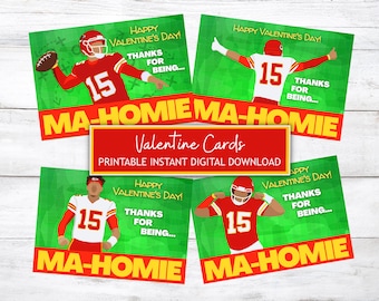 NUEVAS tarjetas de San Valentín de Mahomie IMPRIMIBLES Descarga instantánea Easy Kids Valentine Card, Kansas City Chiefs Valentine, Sports Football Boy Valentine