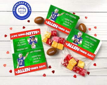 Bills Valentine Treat Bag Topper Cards PRINTABLE, Easy Printable School Valentine, Buffalo Allen Valentine, Sports Football Valentine Card