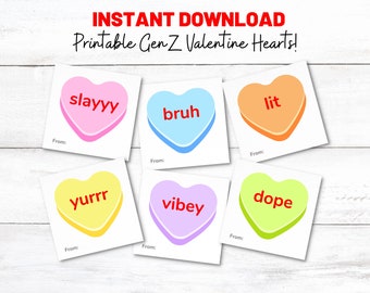 PRINTABLE Valentine Card, Gen Z Conversation Heart Valentine Card, Printable Classroom Valentine Card, Kids School Valentines Treat Tags