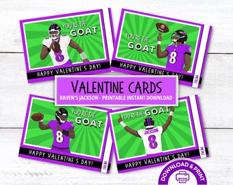 Ravens Jackson Valentine Cards PRINTABLE Instant Download Easy Kids Valentine Card, Baltimore Football Valentine, Sports Boy Lamar Valentine