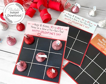 PRINTABLE Tic Tac Toe Valentine's Day Cards, Valentine Tic Tac Toe Card for Treat Bag, Kids Class Valentine Card, Easy School Valentine Game