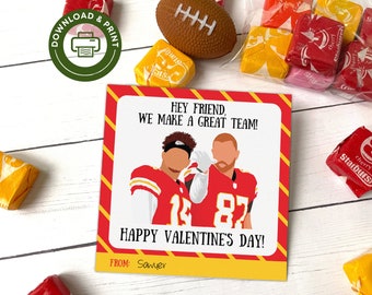 Kelce and Mahomes Valentines, PRINTABLE Instant Download, Easy Kids Valentine Card, Kansas City Chiefs Valentine, Sports Football Valentine