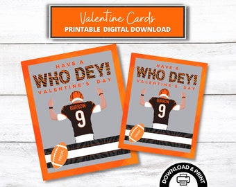 PRINTABLE Bengals Valentine Instant Download, Who Dey Valentine's, Easy School Valentine, Sports, Football Cincinnati Bengals Valentines